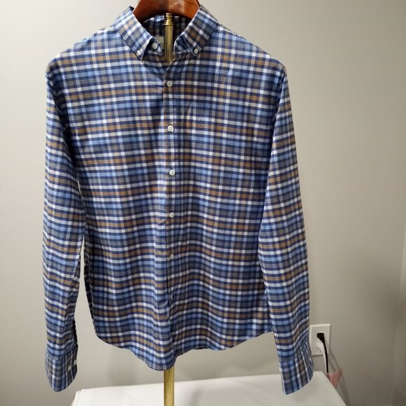 CHATHAM BLUE & BROWN CHECK LONG SLEEVE LUXE FEEL SHIRT MEN SIZE L - Picture 1 of 6